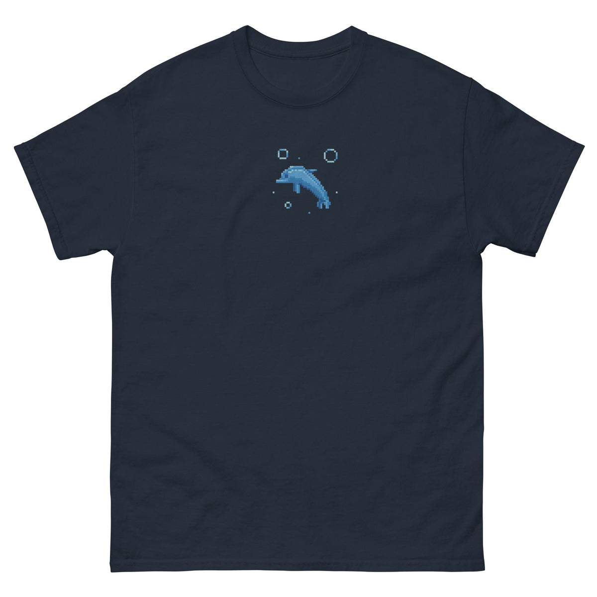 Vista frontal de la camiseta Delfín Bordado azul marino