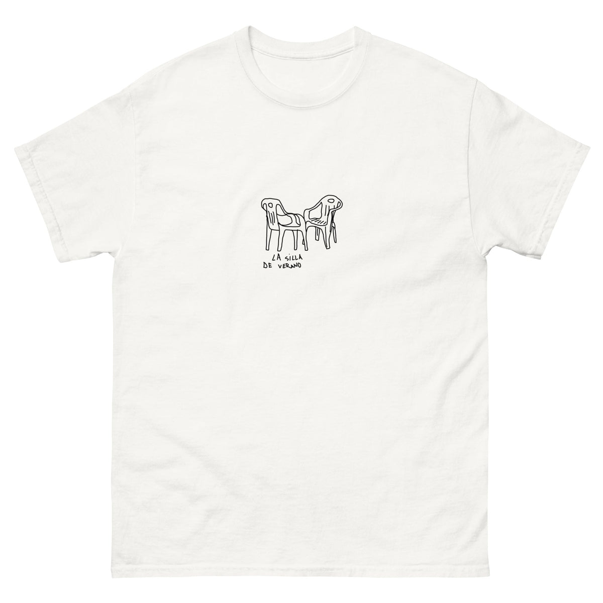 Vista frontal de la camiseta blanca Sillas de Verano