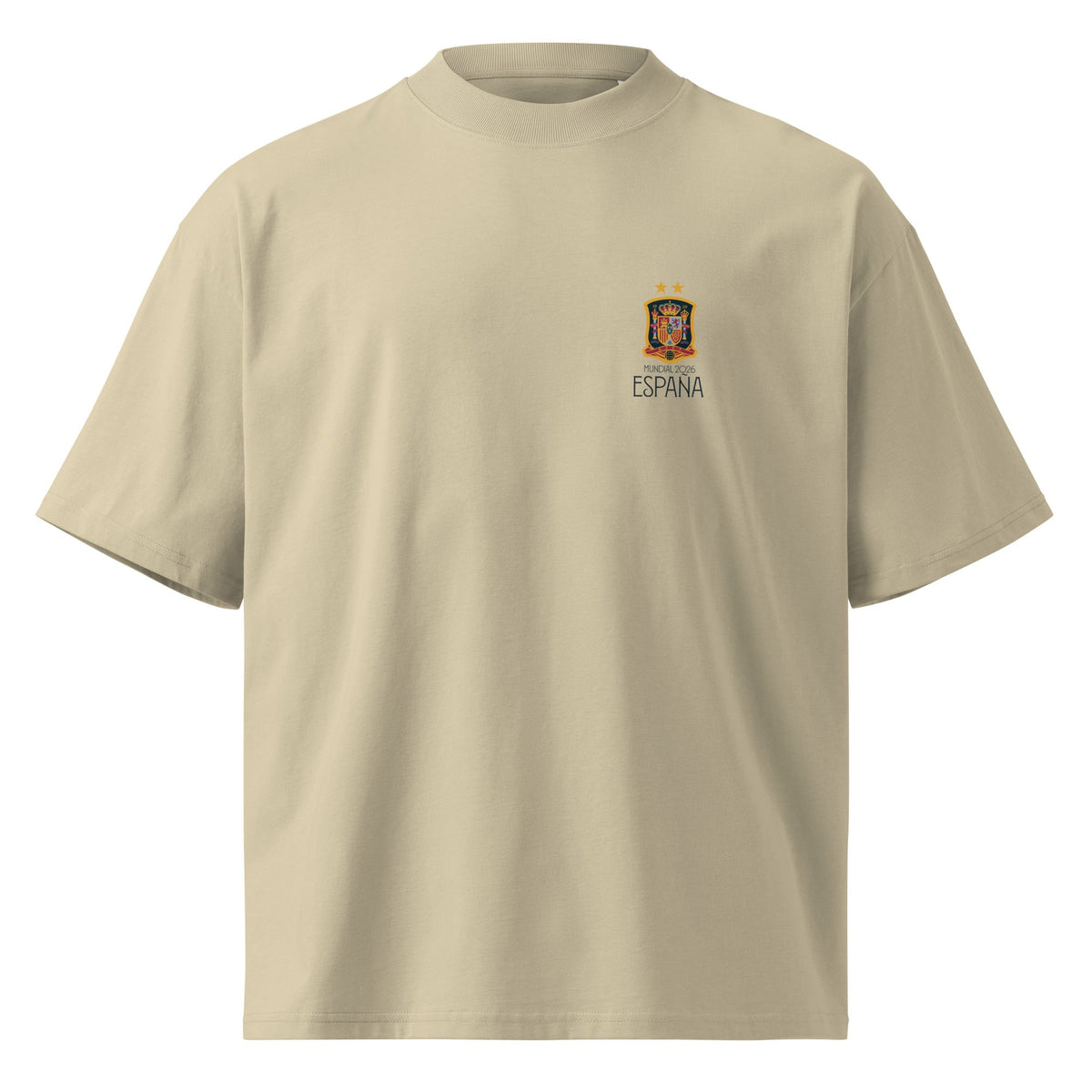 Vista frontal de la camiseta España Mundial 2026 color piedra