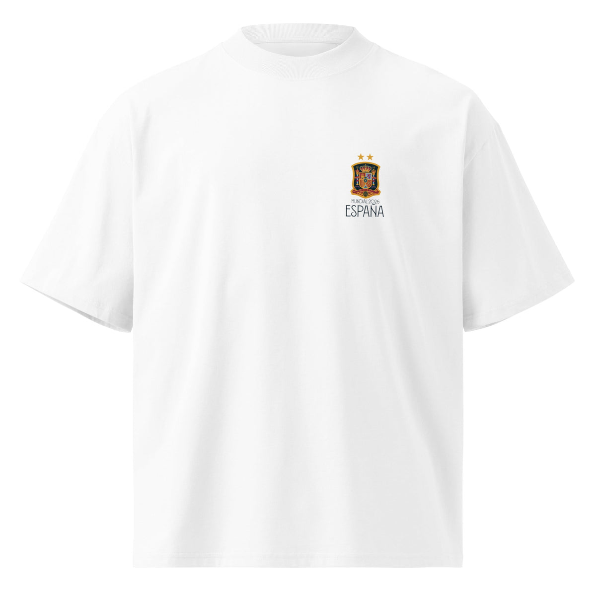 Vista frontal de la camiseta oversize España Mundial 2026 en blanco